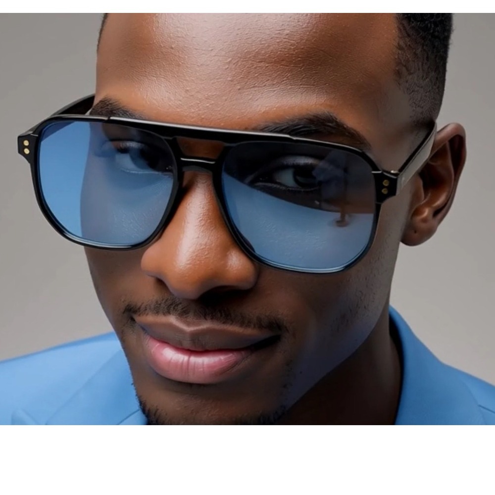 Men Sunglasses Blue Lens Pilot Style Retro Rectangular Outfit Trendy Model 2026